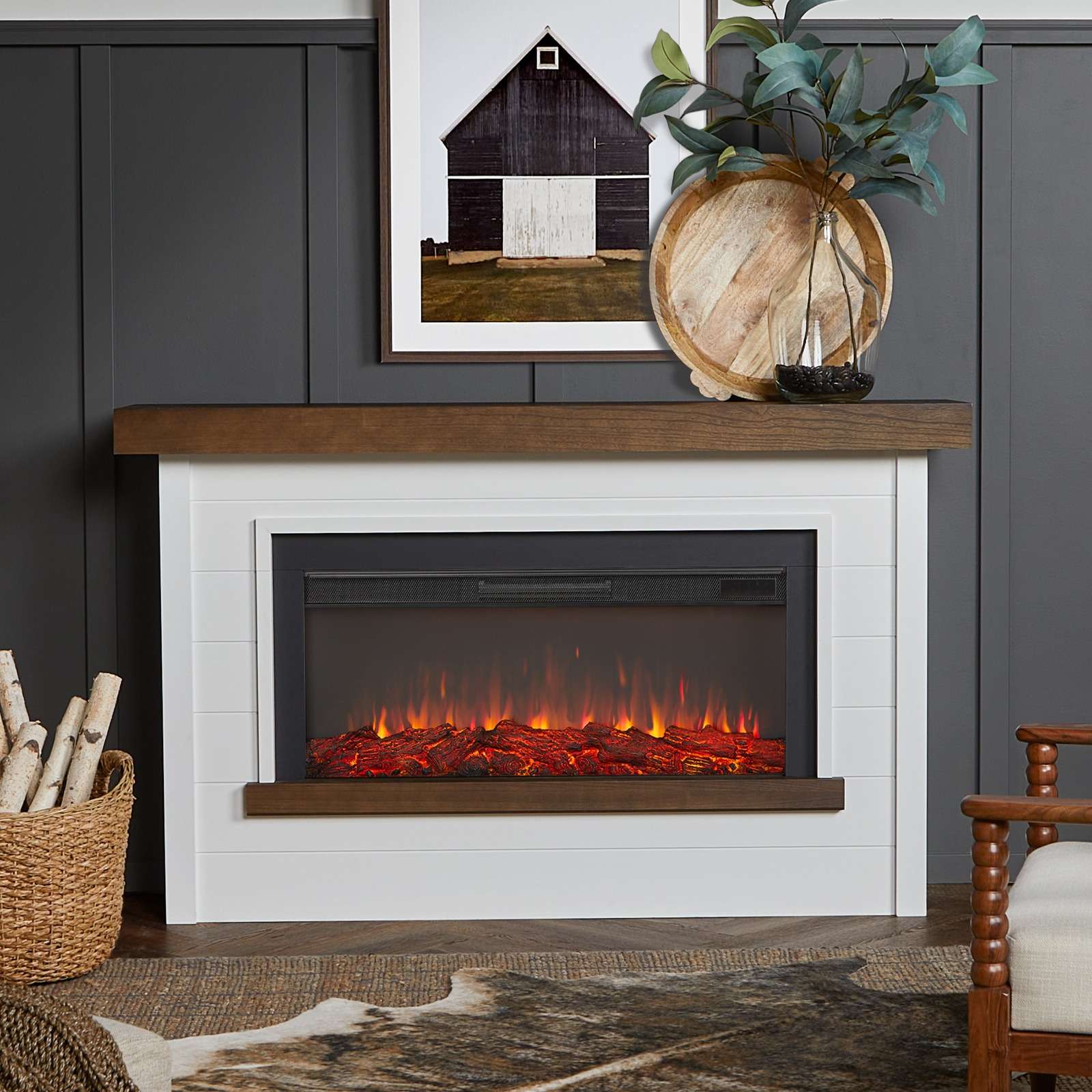 Real Flame 67 Inch Bernice Landscape Smart Electric Fireplace with Mantel