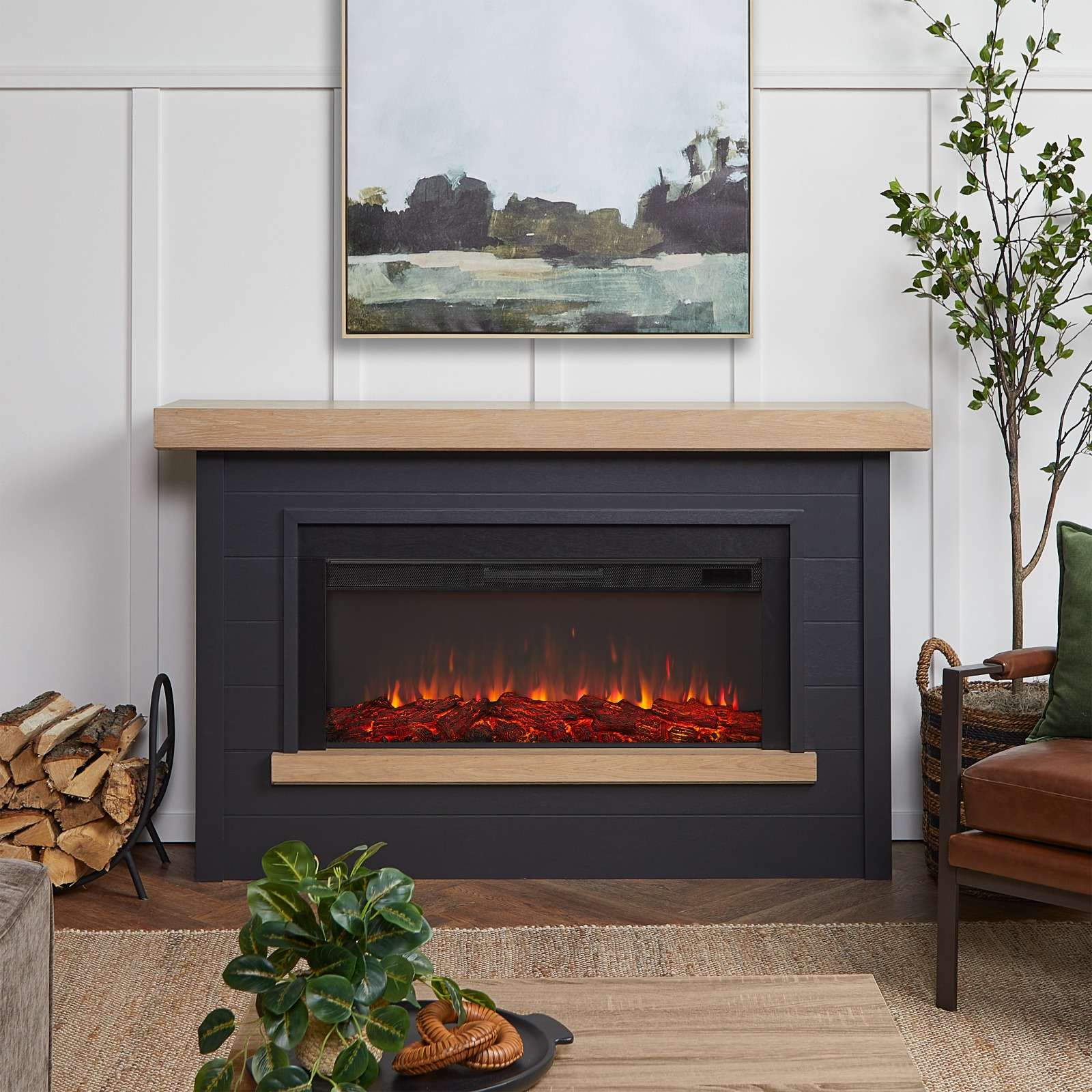 Real Flame 67 Inch Bernice Landscape Smart Electric Fireplace with Mantel