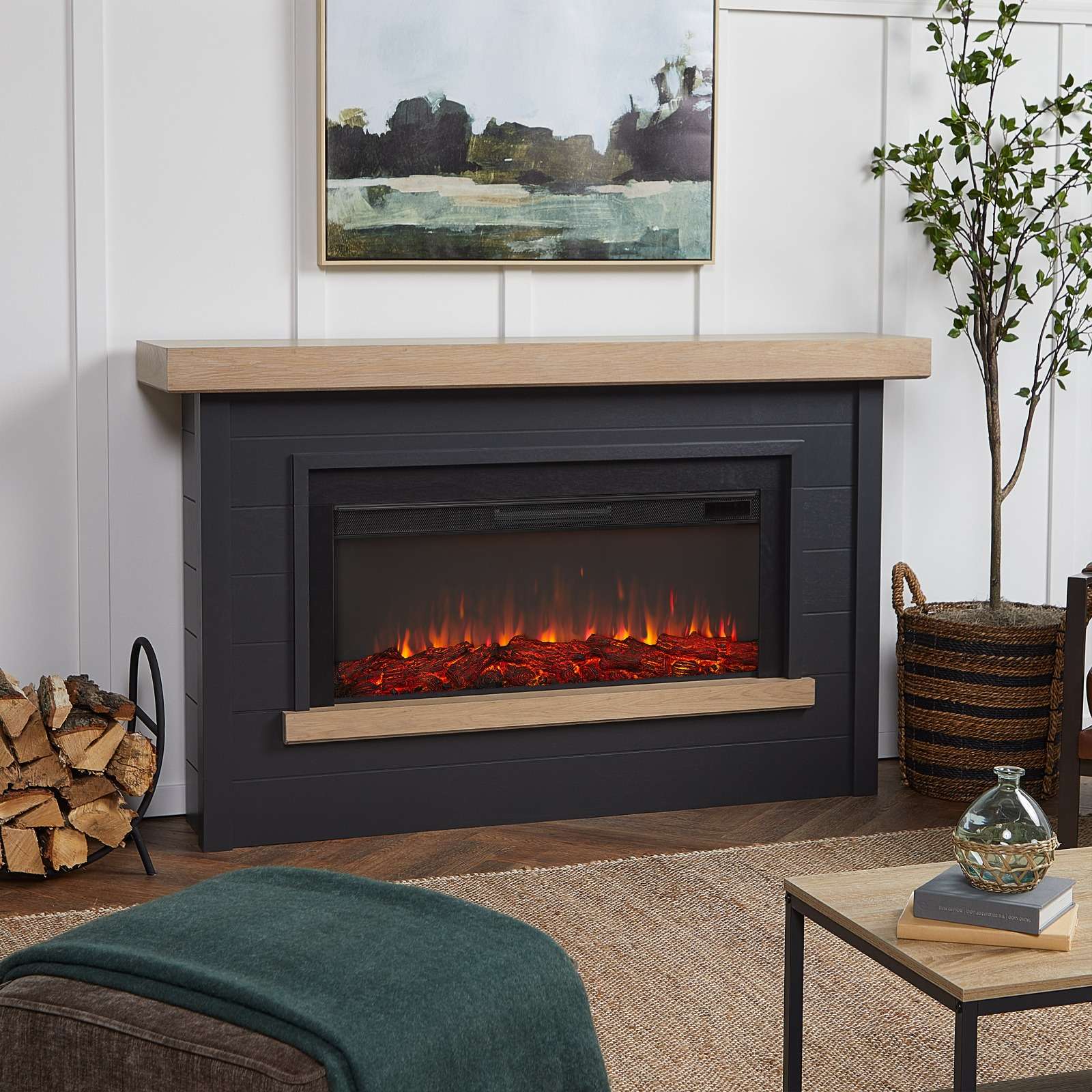 Real Flame 67 Inch Bernice Landscape Smart Electric Fireplace with Mantel