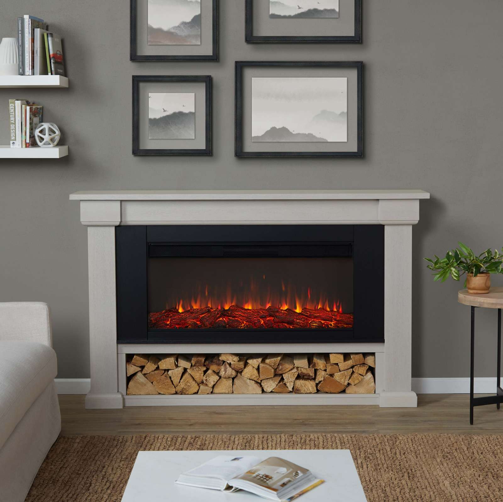 Real Flame 66 Inch Bristow Landscape Electric Fireplace with Mantel