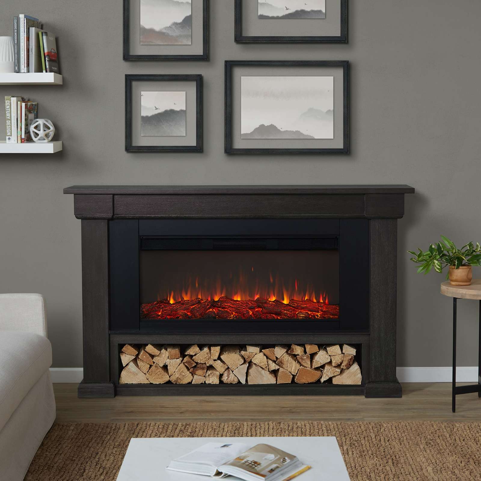 Real Flame 66 Inch Bristow Landscape Smart Electric Fireplace with Mantel