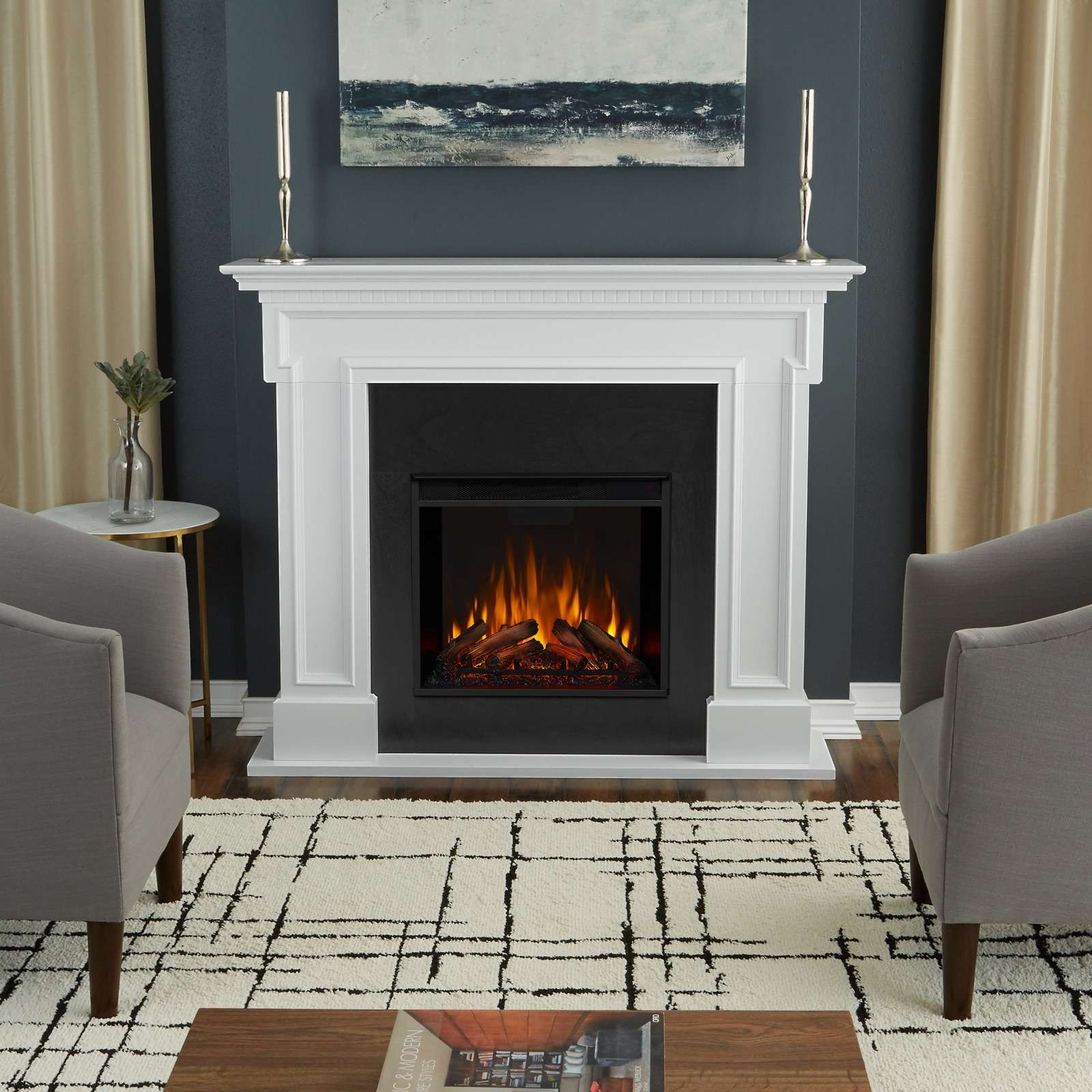 Real Flame 55 Inch Thayer Electric Fireplace with Mantel