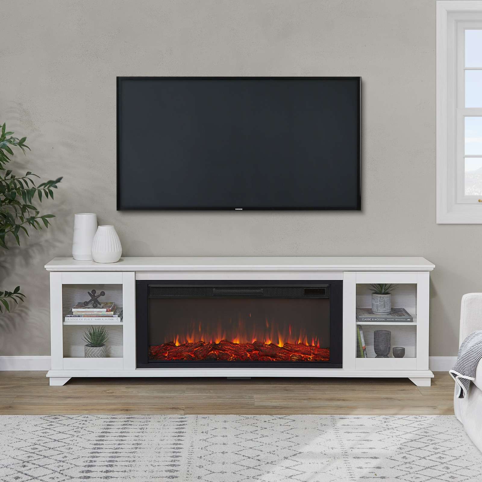 Real Flame 81 Inch Benjamin Landscape Electric Fireplace TV Stand