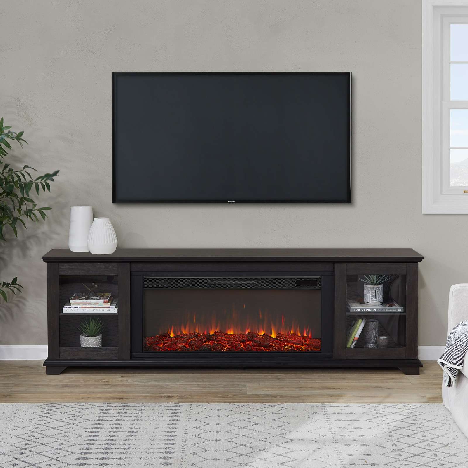Real Flame 81 Inch Benjamin Landscape Electric Fireplace TV Stand