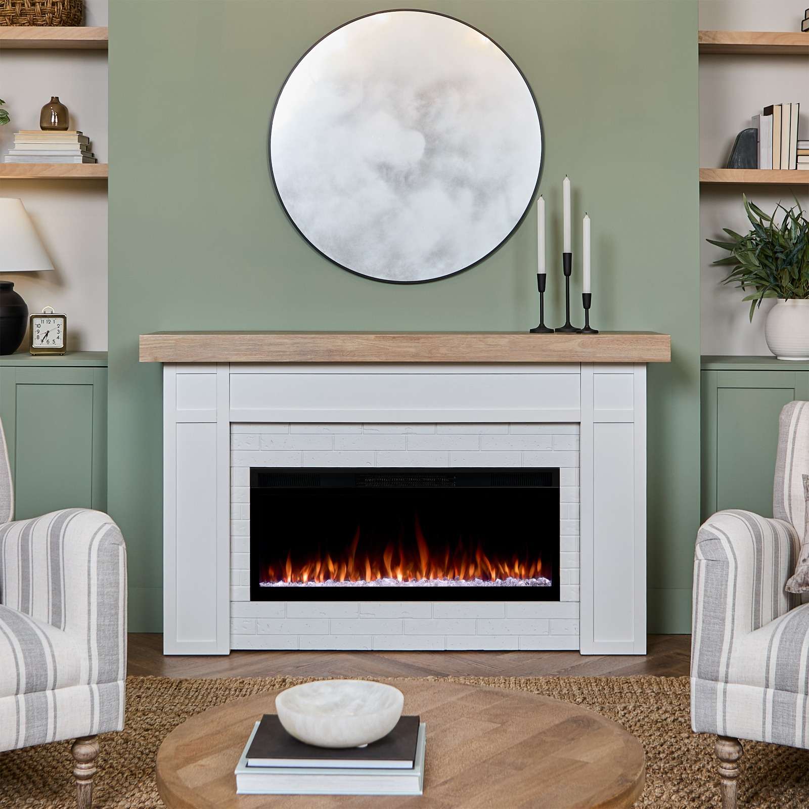 Real Flame 64 Inch Cravenhall Landscape Smart Electric Fireplace with Mantel