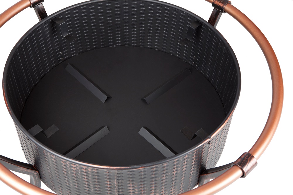 Fire Sense 37 Inch Antique Bronze Weave Wood Burning Fire Pit with Copper Rail