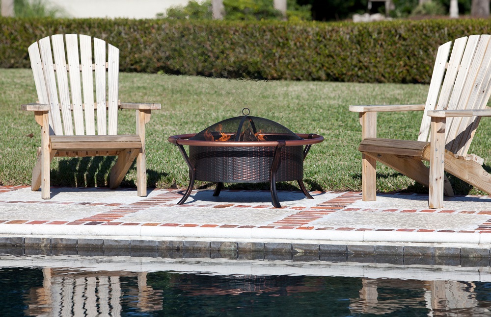 Fire Sense 37 Inch Antique Bronze Weave Wood Burning Fire Pit with Copper Rail