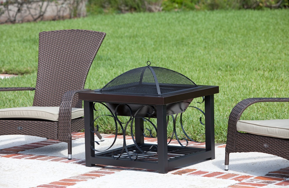 Fire Sense Hammer Tone Bronze Finish Cocktail Table Wood Burning Fire Pit