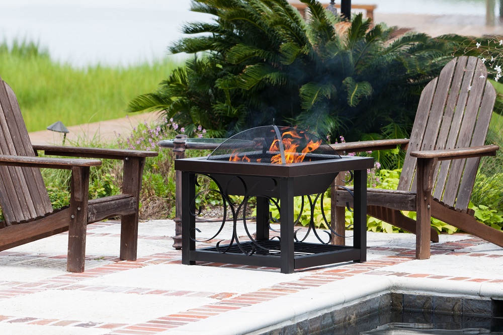 Fire Sense Hammer Tone Bronze Finish Cocktail Table Wood Burning Fire Pit