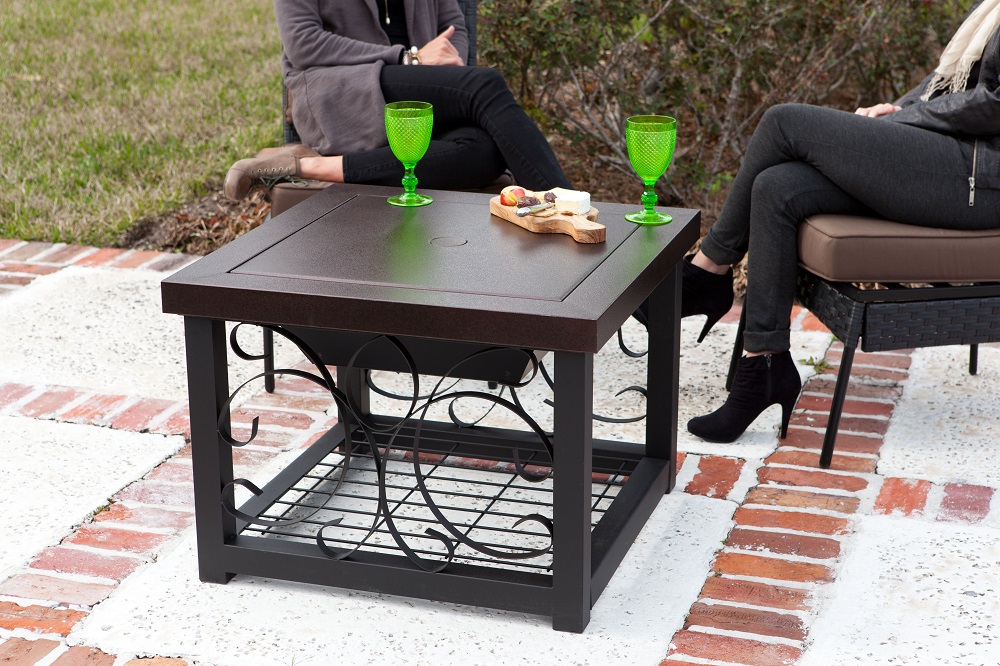 Fire Sense Hammer Tone Bronze Finish Cocktail Table Wood Burning Fire Pit