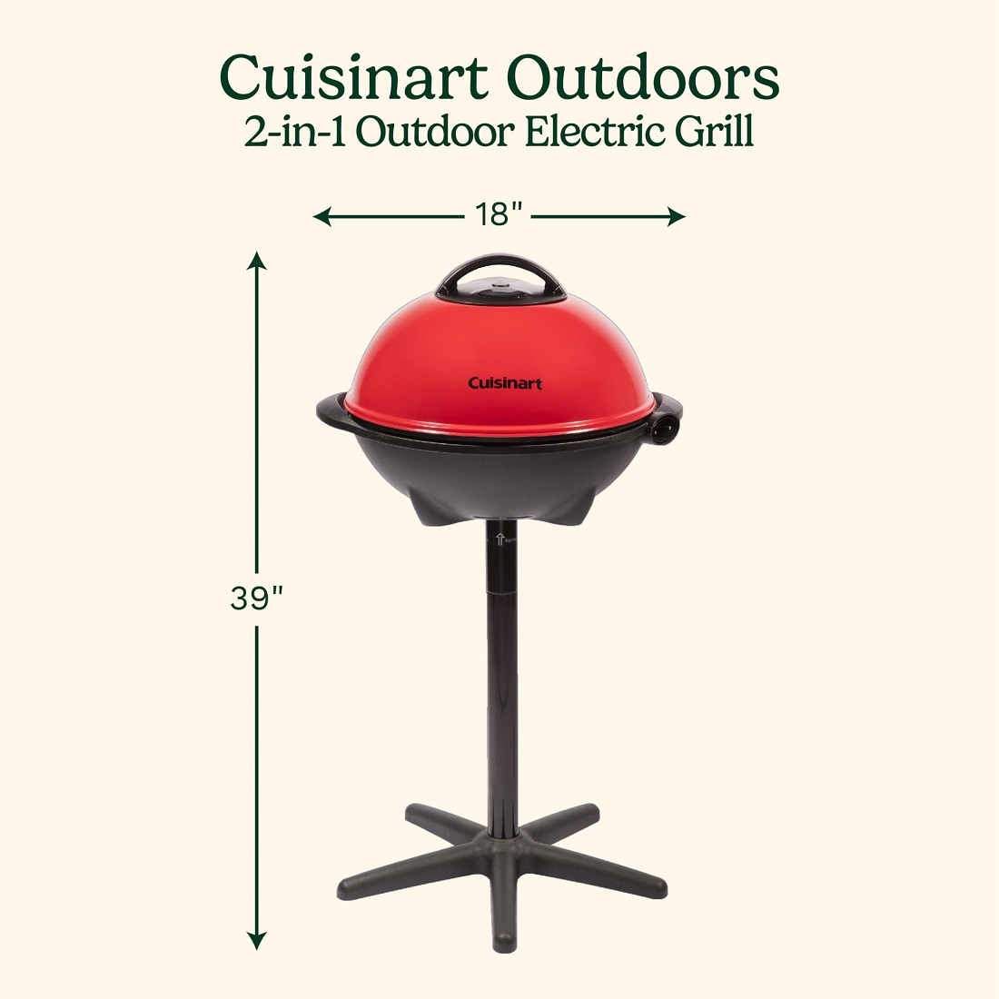Cuisinart Grill 2-in-1 Outdoor Portable Electric Grill with Stand