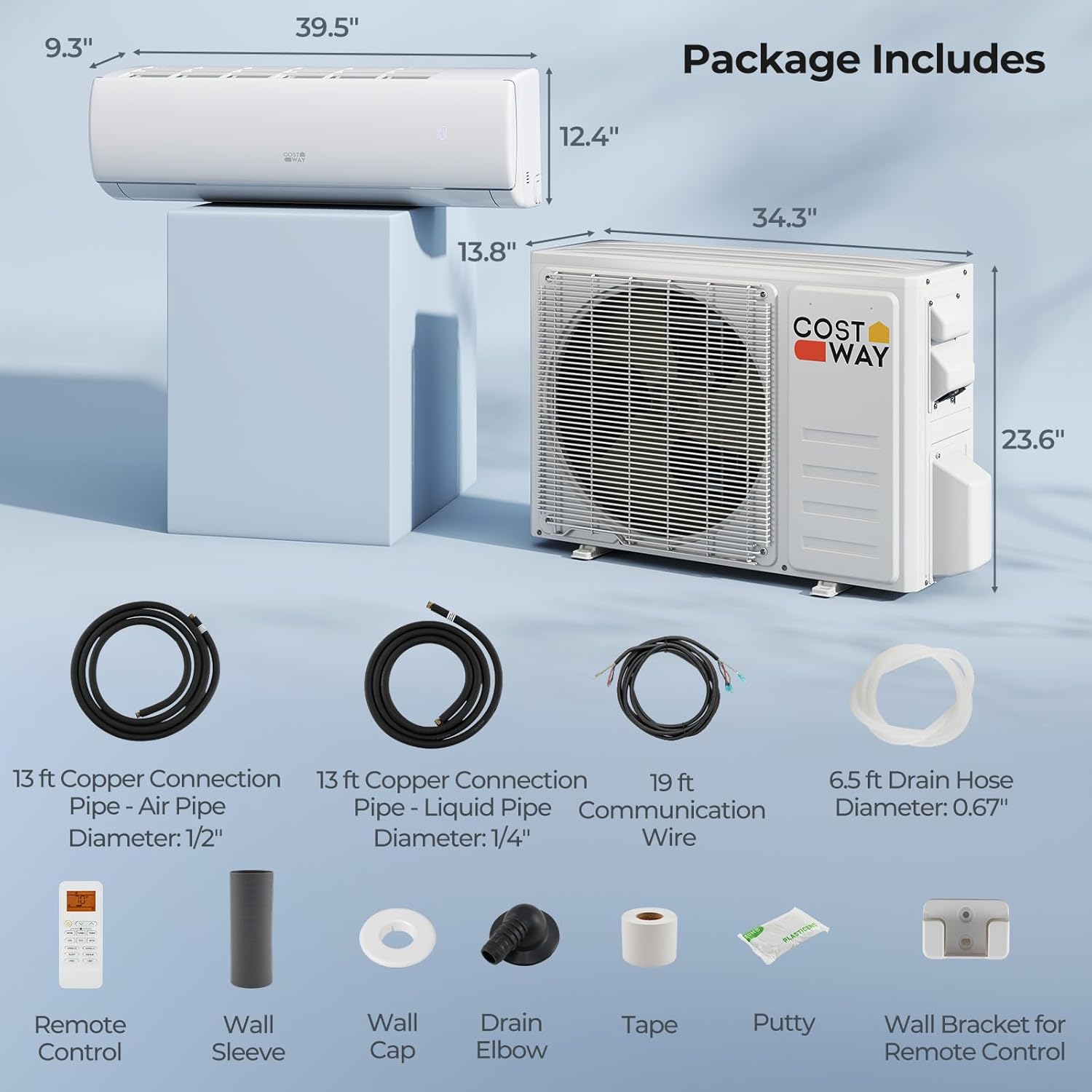 Costway 23K BTU R-32 EchoCool Series WiFi-Enabled Single-Zone Ductless Mini Split Package - 208/230V