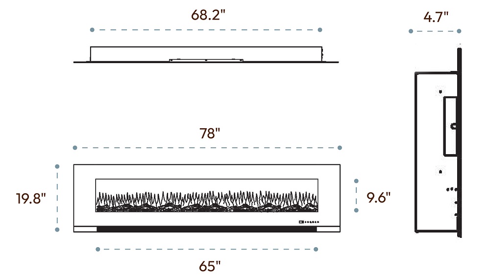 Cambridge 78 Inch Color-Changing Wall Mount Linear Electric Fireplace