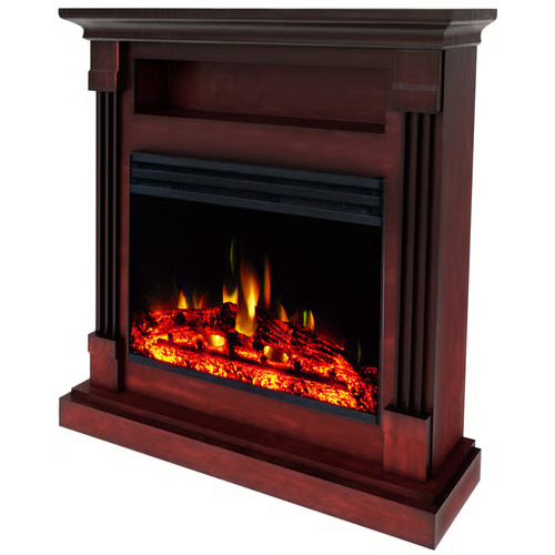 Cambridge 34 Inch Sienna Fireplace Mantel with Enhanced Log Insert