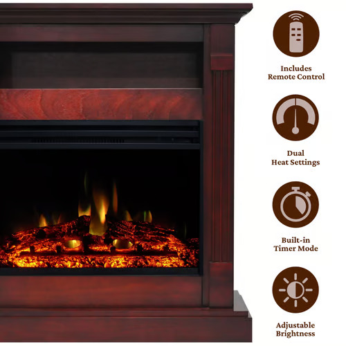 Cambridge 34 Inch Sienna Fireplace Mantel with Enhanced Log Insert