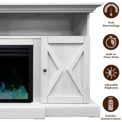 Cambridge 62 Inch Summit Farmhouse Style Electric Fireplace Media Console with Crystal Insert