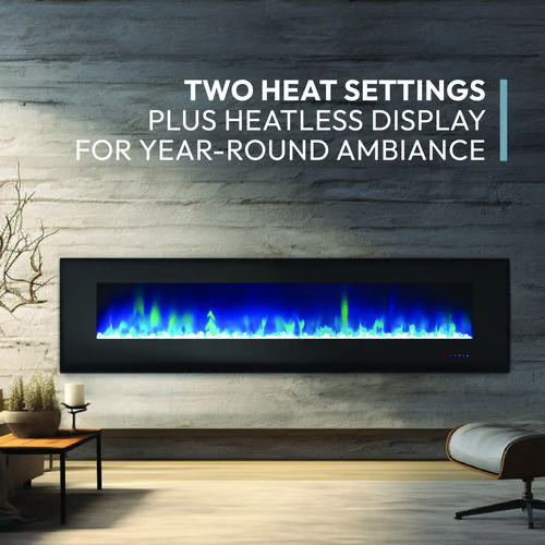 Cambridge 78 Inch Color Changing Wall Mount Fireplace with Crystals
