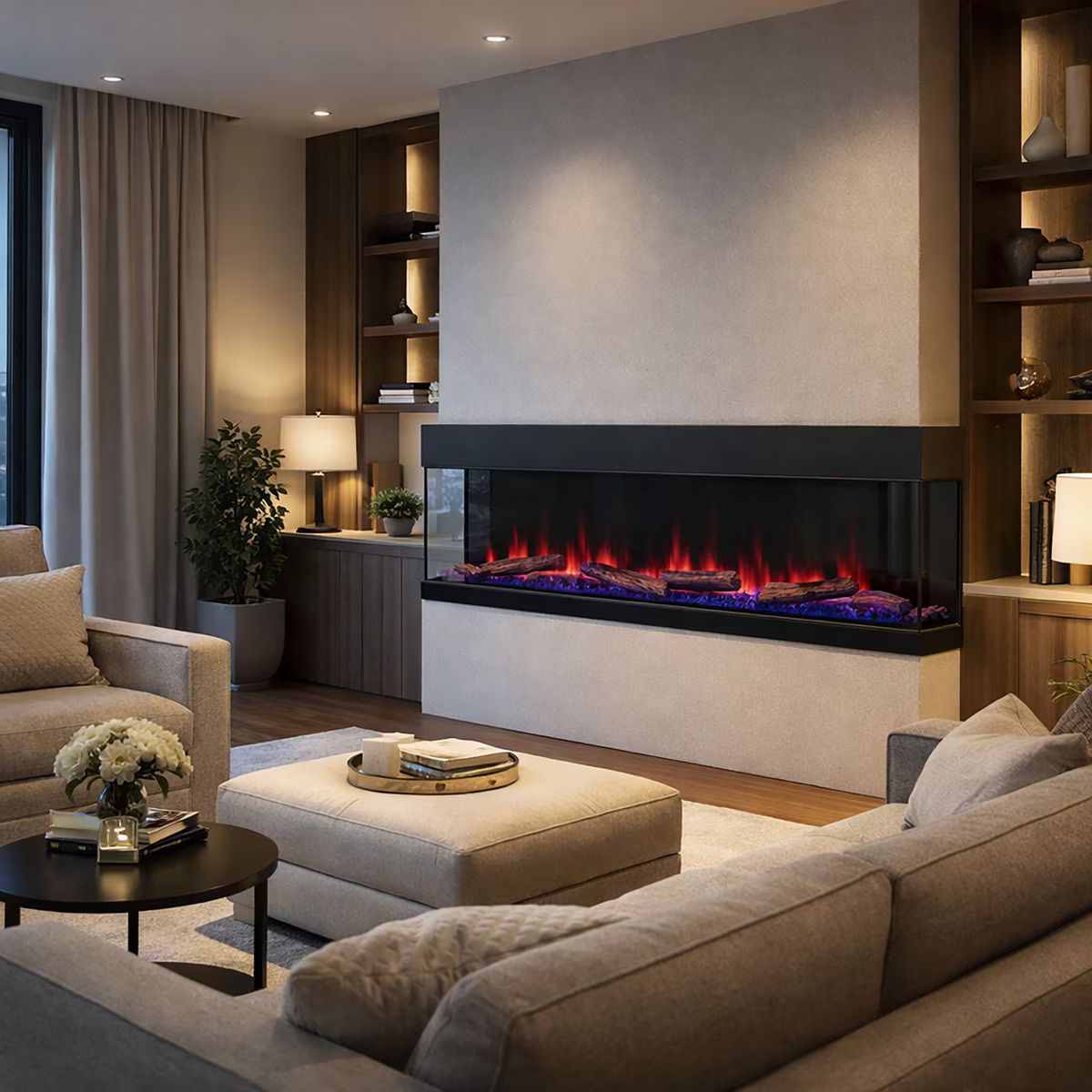 JR Home 60 Inch ActiveFlame Nook Bay Front Electric Fireplace