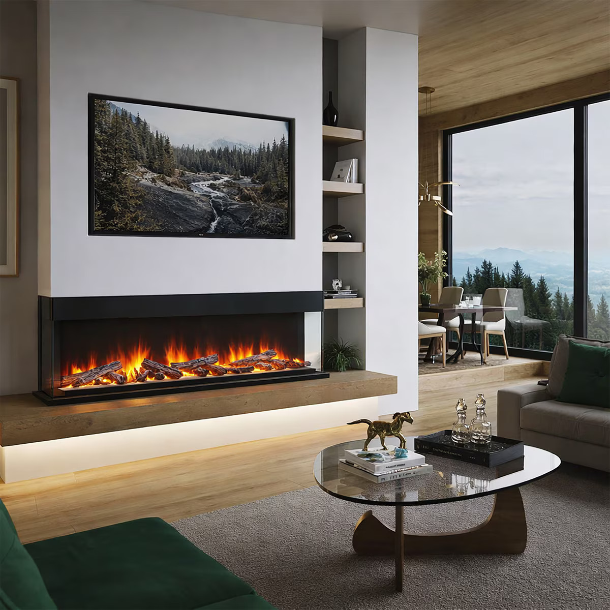 JR Home 50 Inch Paramount Crystal Edge Bay Front Wall Mount Electric Fireplace