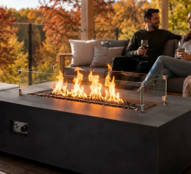 Flame Havens 48 x 14 Inch Tempered Glass Wind Guard for Refuge Fire Pits