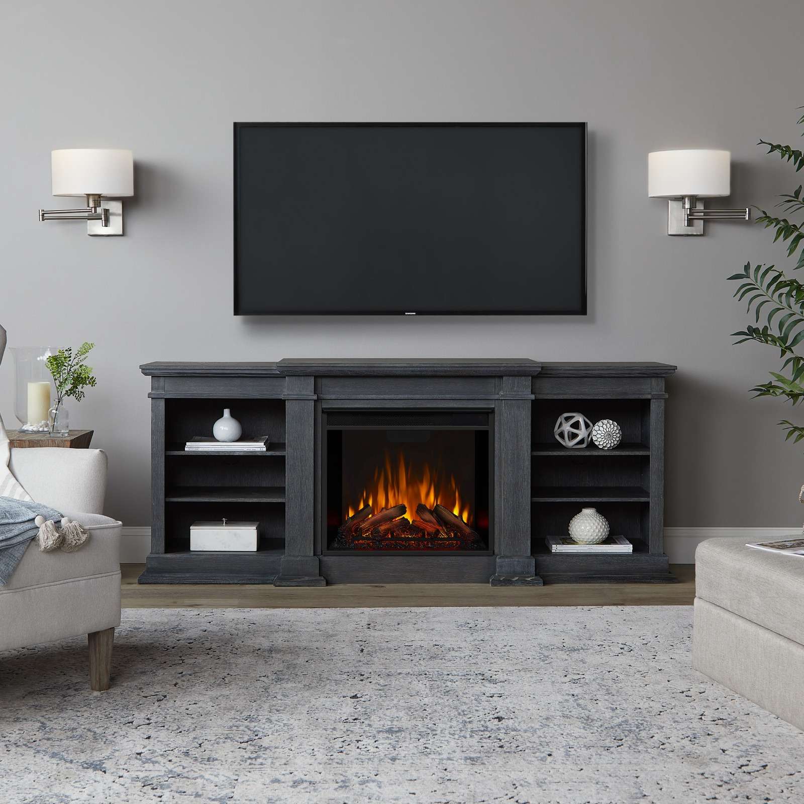Real Flame 72 Inch Fresno Electric Fireplace TV and Media Stand