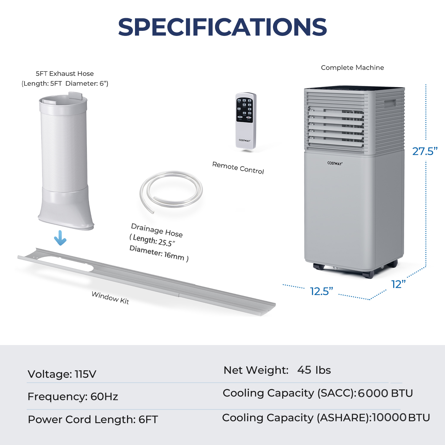 Costway 28 Inch 10K BTU AHRAE 3-in-1 Portable Air Conditioner -  Dehumidifier -  and Fan