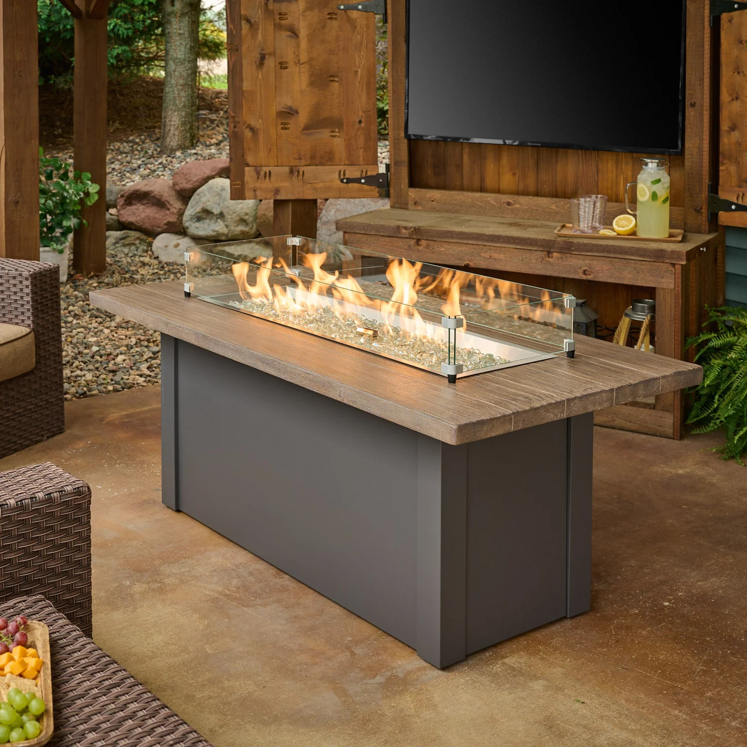 Outdoor Greatroom Company 62 Inch Linear Haven Gas Fire Pit Table - Electronic Ignition
