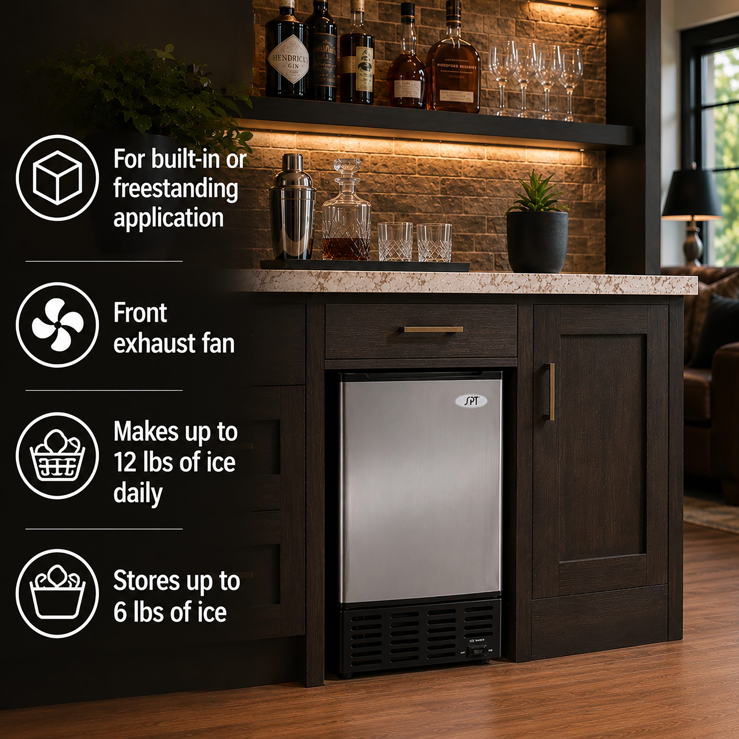 Sunpentown Stainless Steel Under-Counter Ice Maker with Freezer