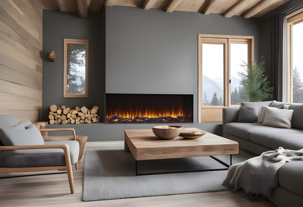 Simplifire 78 Inch Triton Built-In Bay Front Electric Fireplace