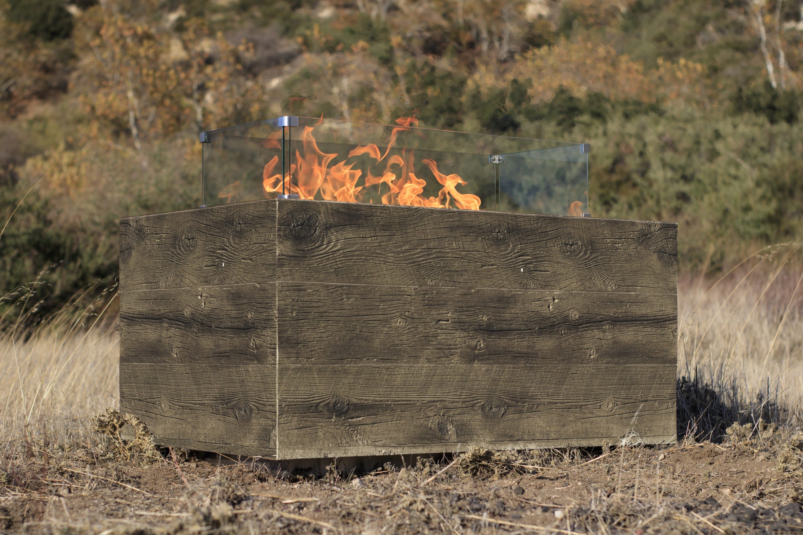 The Outdoor Plus 84 Inch Wood Grain GFRC Catalina Gas Fire Pit
