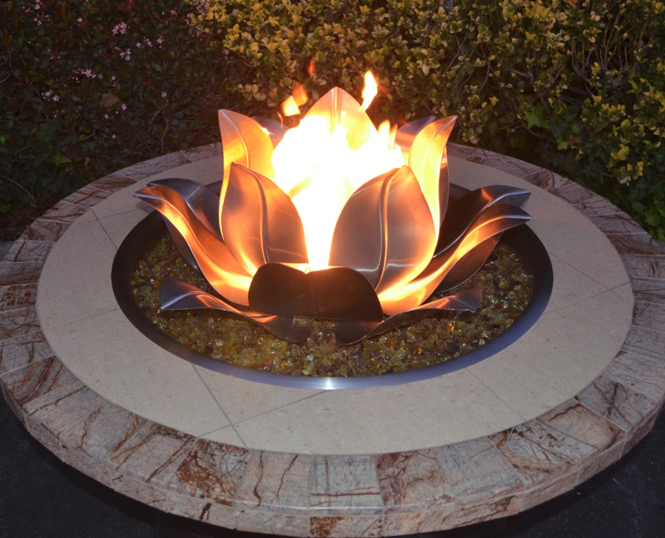 The Outdoor Plus 18 Inch Stainless Steel Lotus Fire Pit Ornament and Burner
