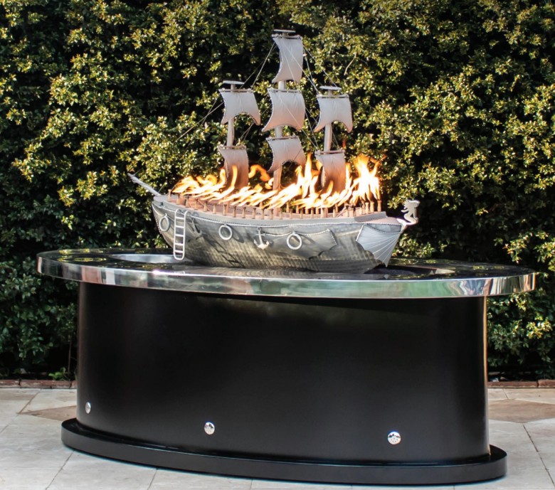 The Outdoor Plus 72 Inch Gloss Black La Pinta Gas Fire Pit