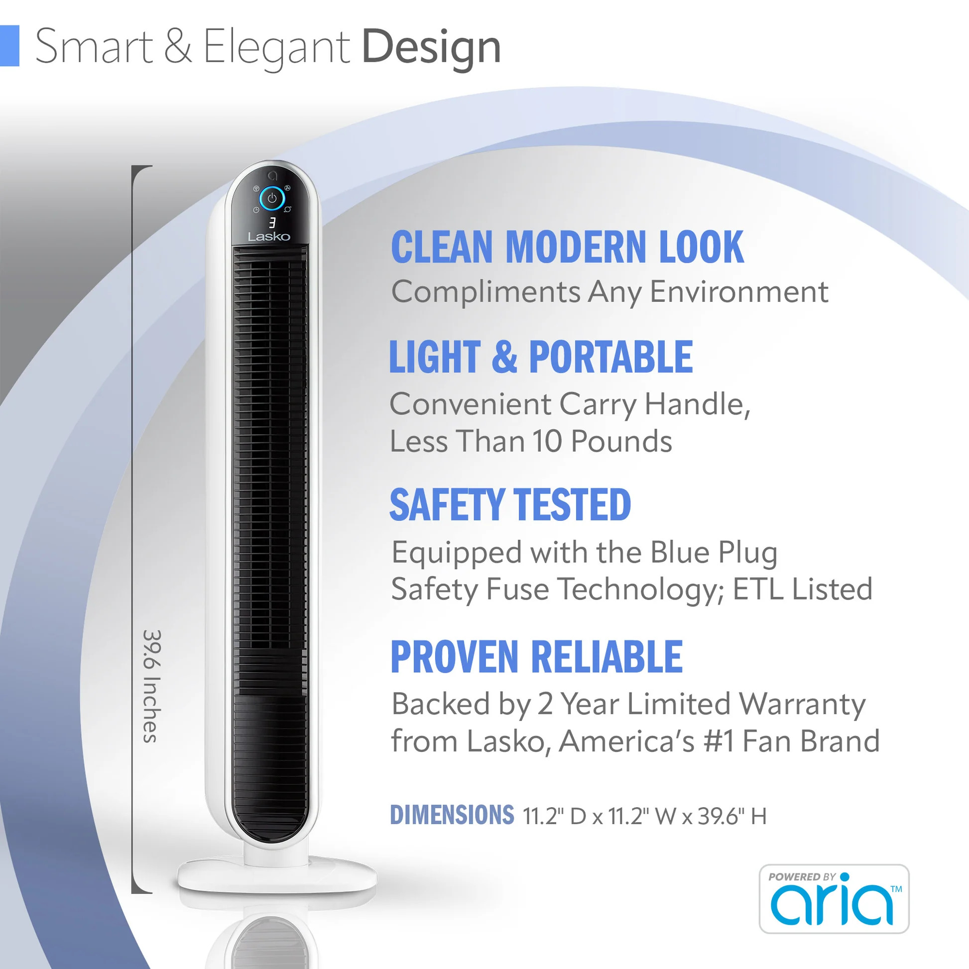 Lasko Aria 40 Inch Smart Tower Fan