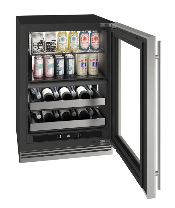 U-Line 24 Inch Dual Zone Home Beverage Center with Glass Door