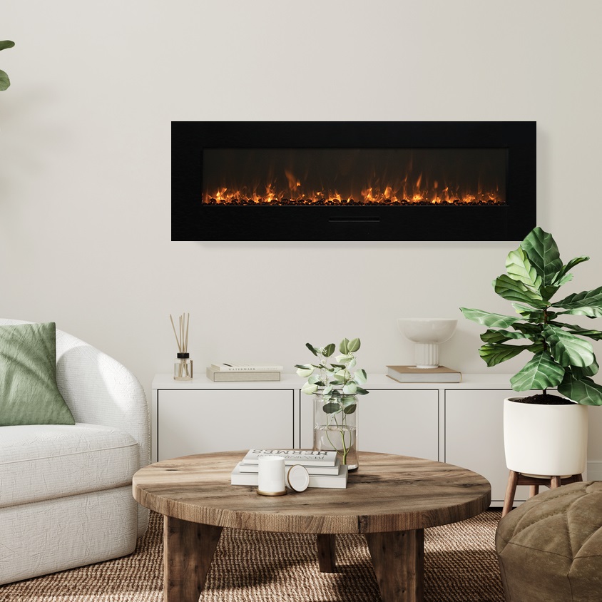 Amantii 60 Inch Wall or Flush Mount Smart Electric Fireplace with Glass Surround