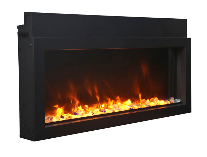 Amantii 30 Inch Panorama Extra Slim Built-In Electric Linear Fireplace with Black Surround