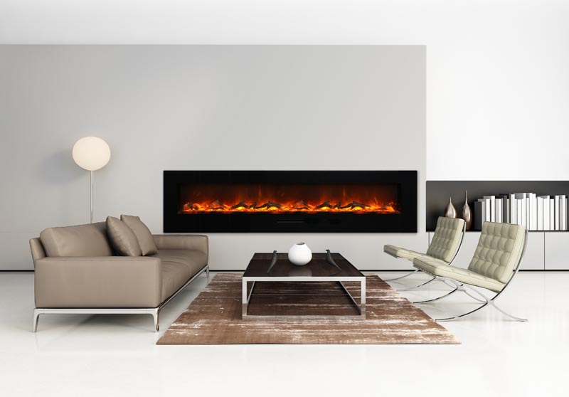 Amantii 88 Inch Wall or Flush Mount Smart Electric Fireplace with Glass Surround