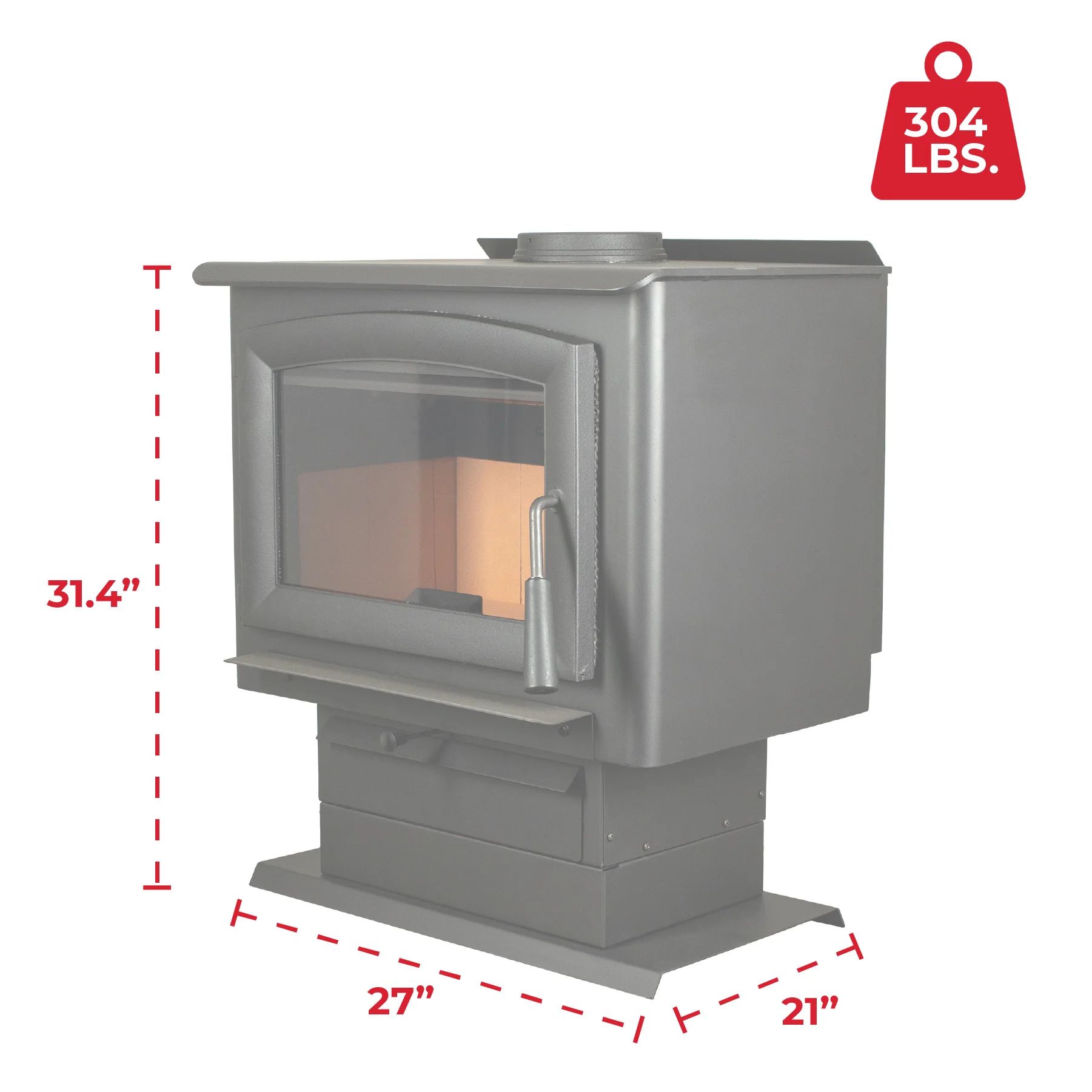 US Stove 27 Inch Ashley AW2020 Pedestal Wood Burning Stove