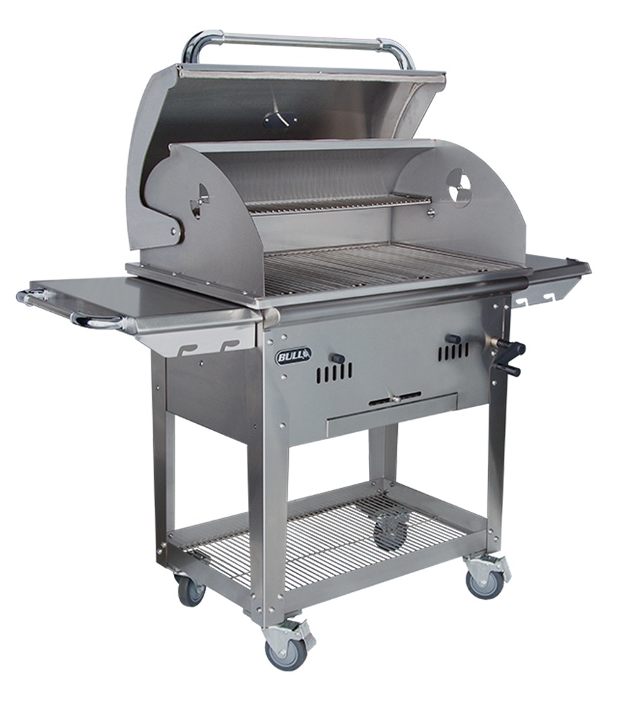 Bull Outdoors 30 Inch Bison Premium Stainless Steel Charcoal Grill with Cart