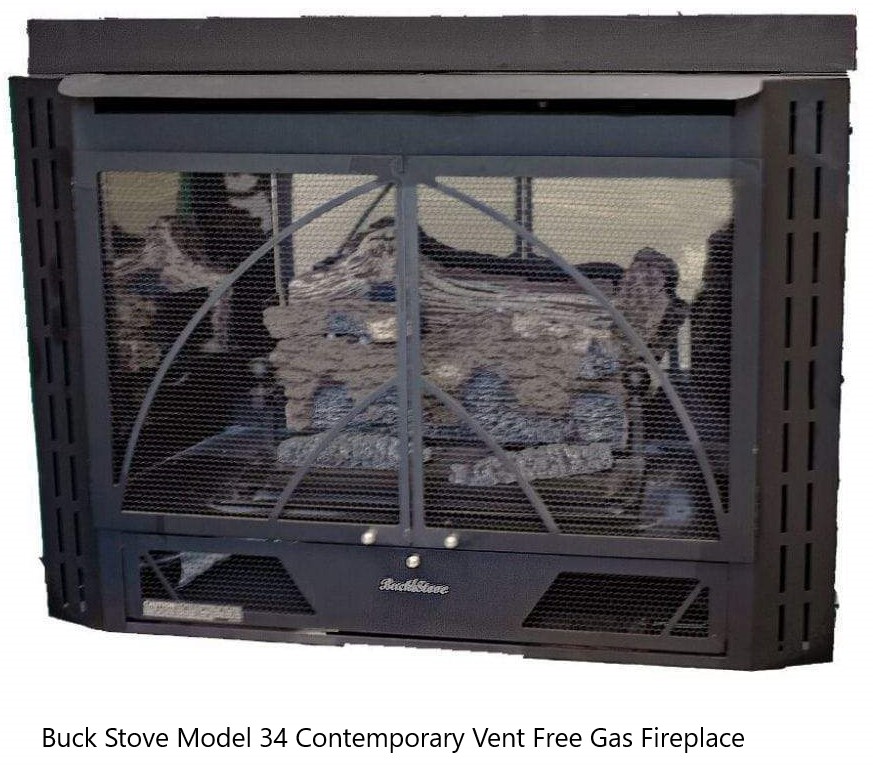 Buck Stove Contemporary Corner Fireplace Mantel with Model 34 Contemporary Vent Free Gas Fireplace