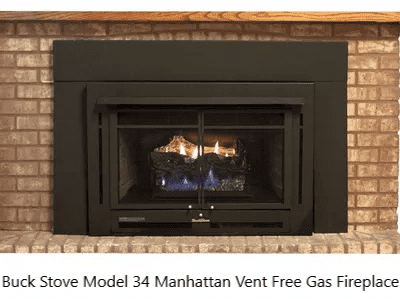 Buck Stove Contemporary Corner Fireplace Mantel with Model 34 Manhattan Vent Free Gas Fireplace