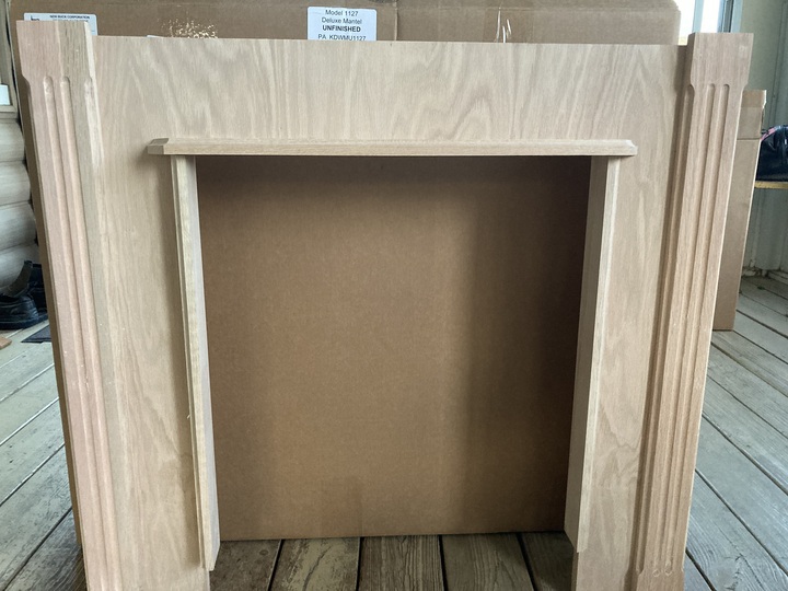 Buck Stove Deluxe Corner Fireplace Mantel with Model 1110 Vent Free Gas Fireplace