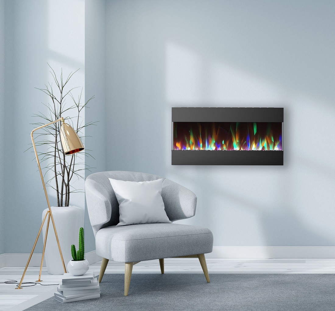 Cambridge 42 Inch Recessed Wall Mount Electric Fireplace with Crystals