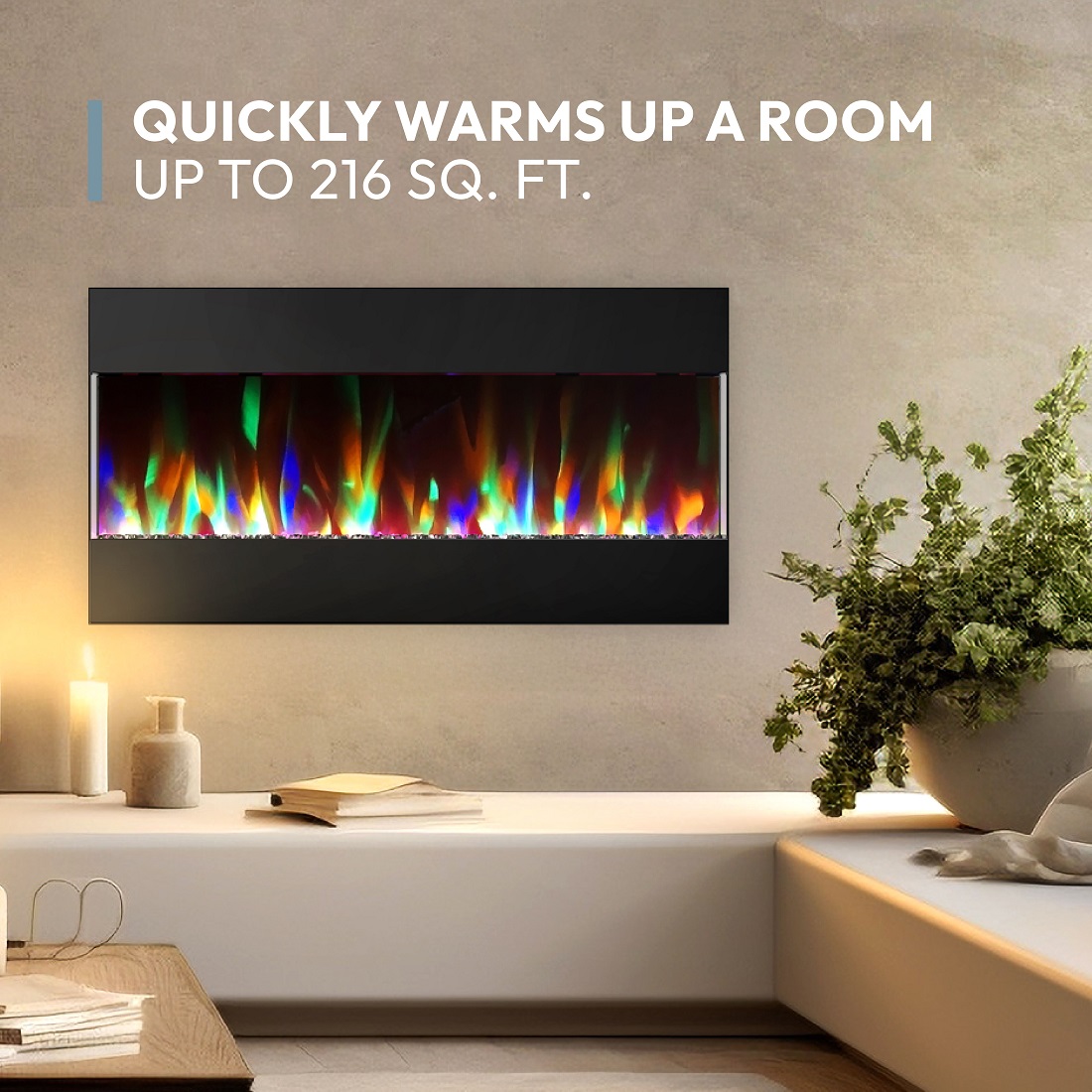 Cambridge 42 Inch Recessed Wall Mount Electric Fireplace with Crystals