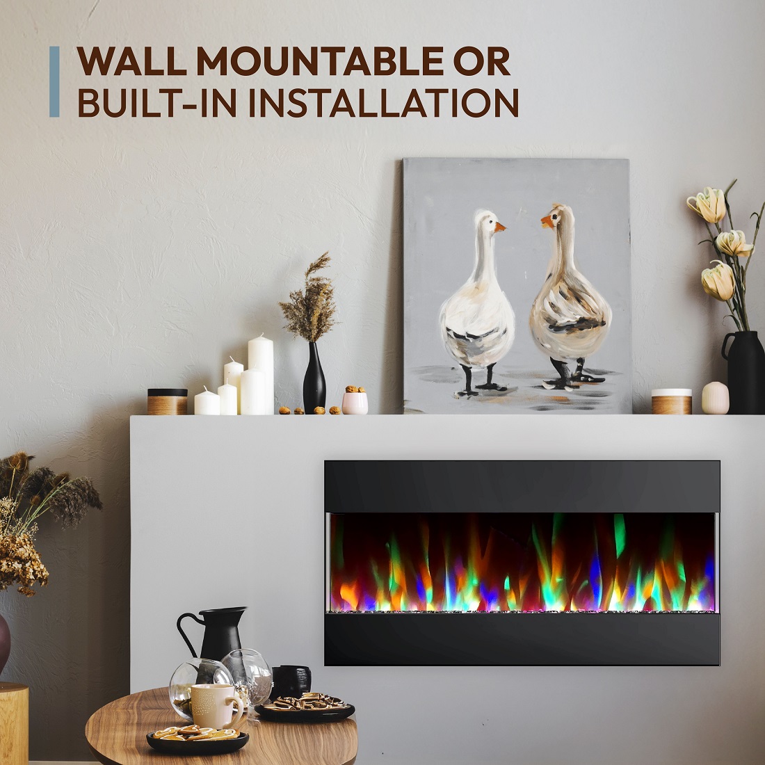 Cambridge 42 Inch Recessed Wall Mount Electric Fireplace with Crystals