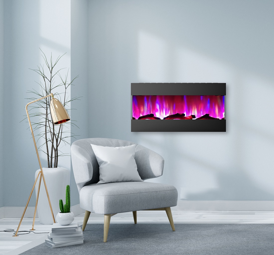 Cambridge 42 Inch Recessed Wall Mount Electric Fireplace with Logs