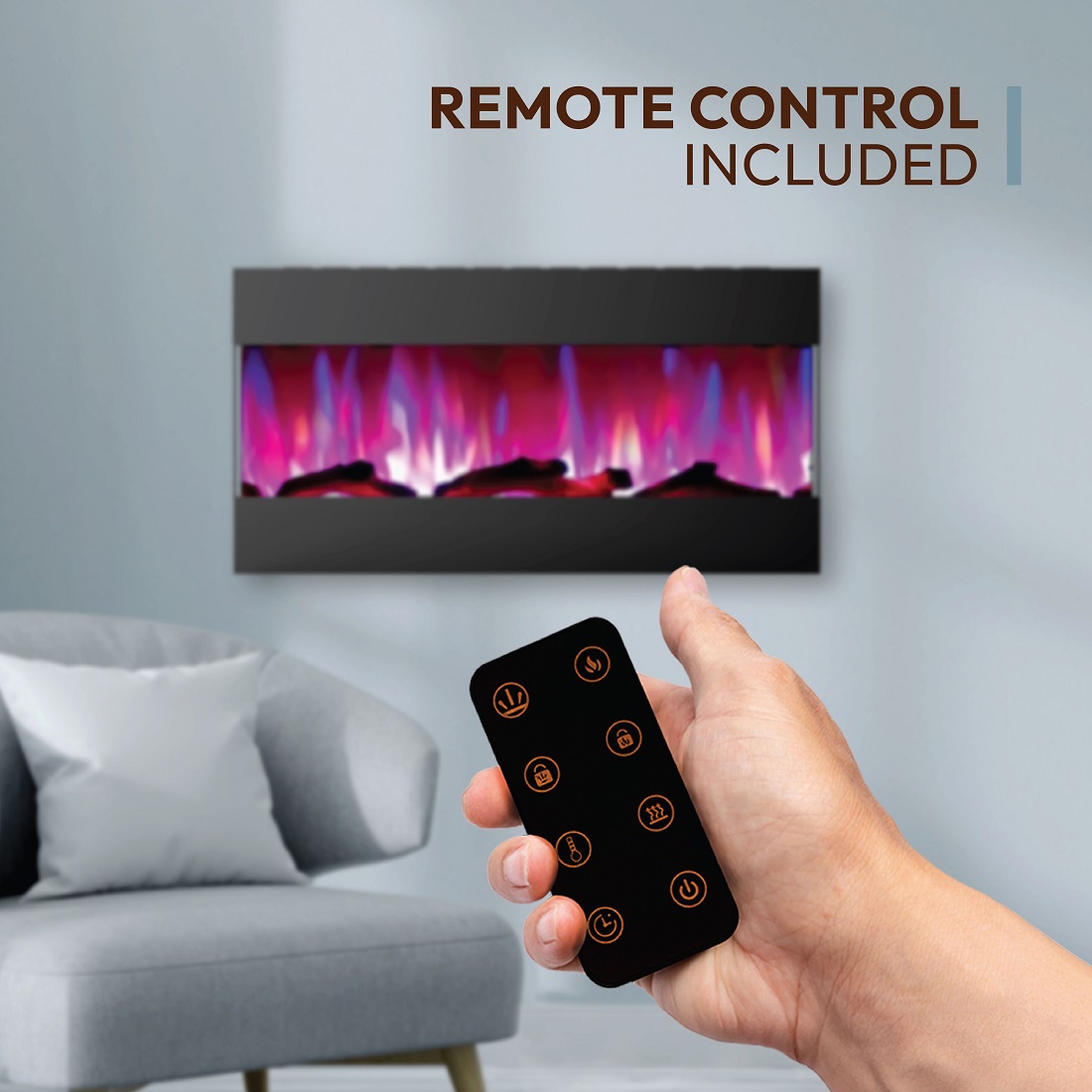 Cambridge 42 Inch Recessed Wall Mount Electric Fireplace with Logs