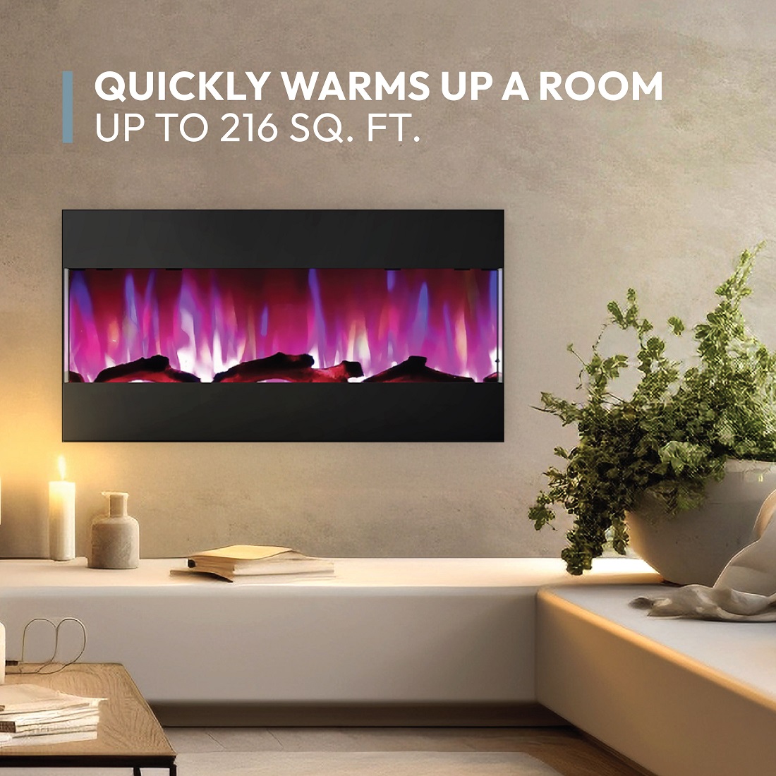 Cambridge 42 Inch Recessed Wall Mount Electric Fireplace with Logs