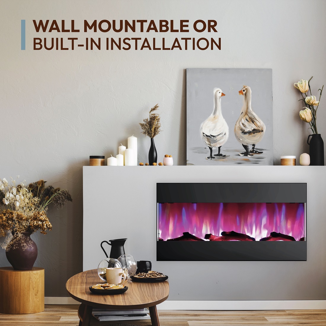 Cambridge 42 Inch Recessed Wall Mount Electric Fireplace with Logs