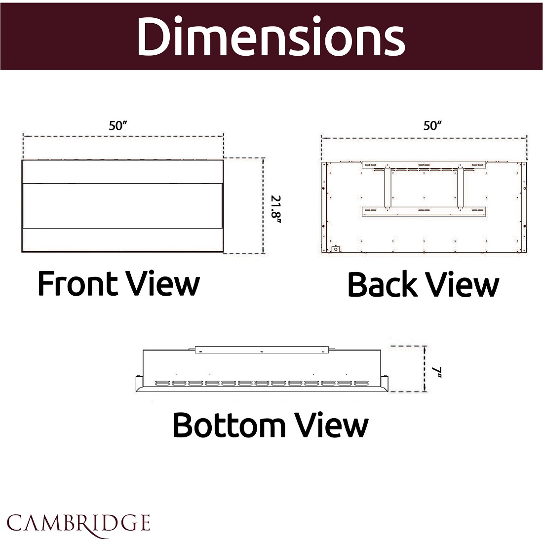 Cambridge 50 Inch Recessed Wall Mount Electric Fireplace with Logs